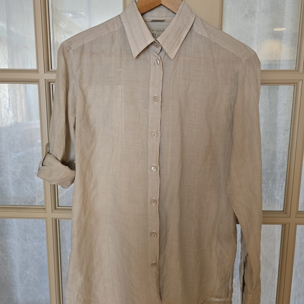 ($550) Burberry Light Tan Casual Button Down Shirt NEVER WORN